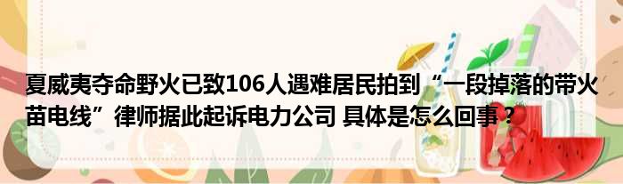 夏威夷夺命野火已致106人遇难居民拍到“一段掉落的带火苗电线”律师据此起诉电力公司 具体是怎么回事？