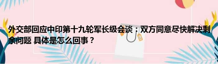 外交部回应中印第十九轮军长级会谈：双方同意尽快解决剩余问题 具体是怎么回事？