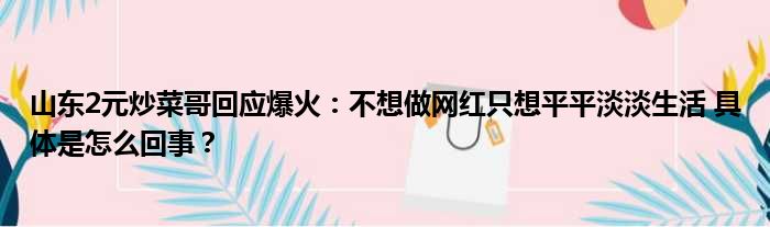 山东2元炒菜哥回应爆火：不想做网红只想平平淡淡生活 具体是怎么回事？