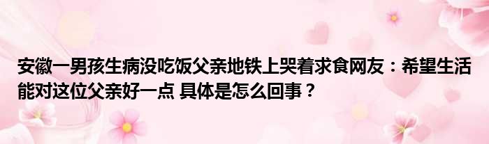 安徽一男孩生病没吃饭父亲地铁上哭着求食网友：希望生活能对这位父亲好一点 具体是怎么回事？