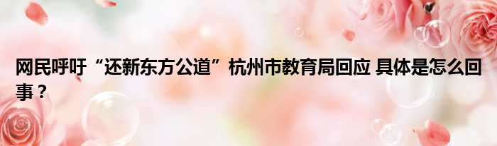 网民呼吁“还新东方公道”杭州市教育局回应 具体是怎么回事？