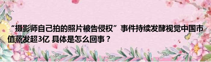 “摄影师自己拍的照片被告侵权”事件持续发酵视觉中国市值蒸发超3亿 具体是怎么回事？