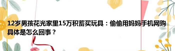 12岁男孩花光家里15万积蓄买玩具：偷偷用妈妈手机网购 具体是怎么回事？