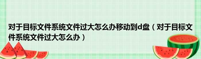 对于目标文件系统文件过大怎么办移动到d盘（对于目标文件系统文件过大怎么办）