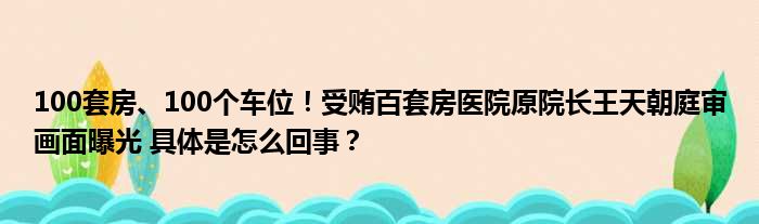 100套房、100个车位！受贿百套房医院原院长王天朝庭审画面曝光 具体是怎么回事？