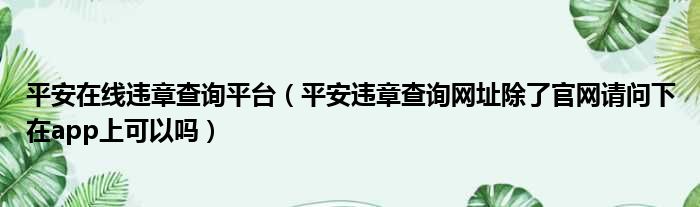 平安在线违章查询平台（平安违章查询网址除了官网请问下在app上可以吗）