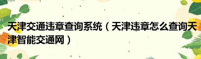 天津交通违章查询系统（天津违章怎么查询天津智能交通网）