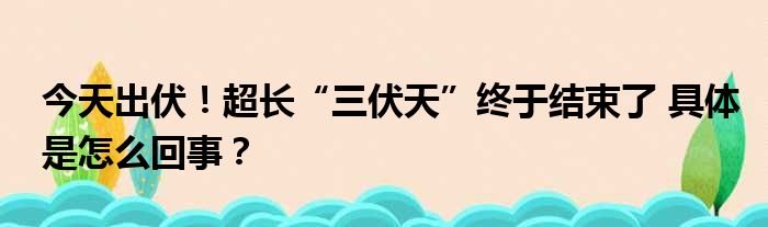 今天出伏！超长“三伏天”终于结束了 具体是怎么回事？