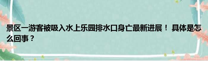 景区一游客被吸入水上乐园排水口身亡最新进展！ 具体是怎么回事？