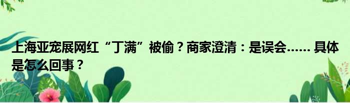 上海亚宠展网红“丁满”被偷？商家澄清：是误会…… 具体是怎么回事？