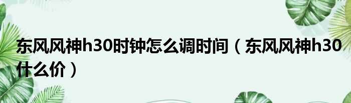 东风风神h30时钟怎么调时间（东风风神h30什么价）