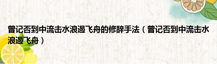 曾记否到中流击水浪遏飞舟的修辞手法（曾记否到中流击水浪遏飞舟）