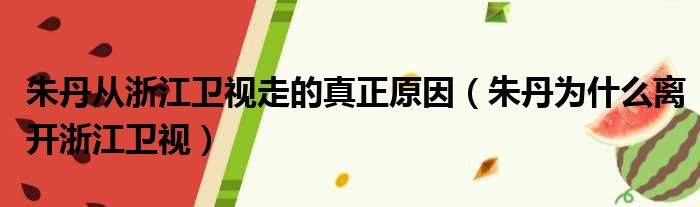 朱丹从浙江卫视走的真正原因（朱丹为什么离开浙江卫视）