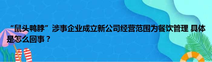 “鼠头鸭脖”涉事企业成立新公司经营范围为餐饮管理 具体是怎么回事？