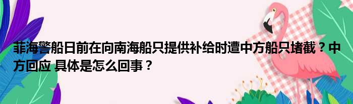 菲海警船日前在向南海船只提供补给时遭中方船只堵截？中方回应 具体是怎么回事？