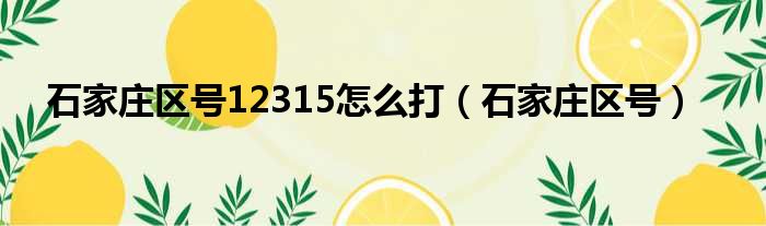 石家庄区号12315怎么打（石家庄区号）