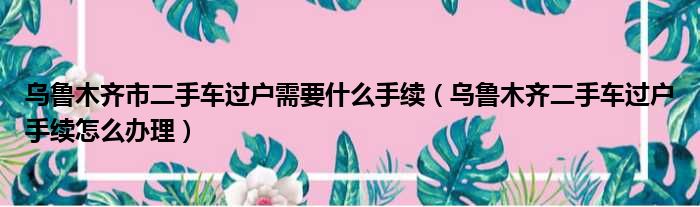 乌鲁木齐市二手车过户需要什么手续（乌鲁木齐二手车过户手续怎么办理）