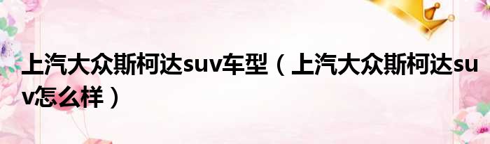 上汽大众斯柯达suv车型（上汽大众斯柯达suv怎么样）