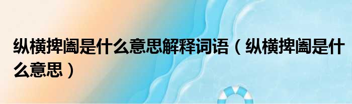 纵横捭阖是什么意思解释词语（纵横捭阖是什么意思）