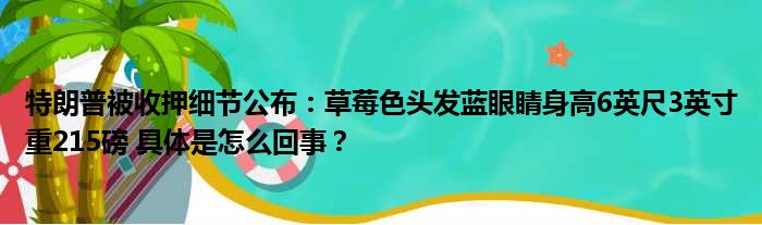 特朗普被收押细节公布：草莓色头发蓝眼睛身高6英尺3英寸重215磅 具体是怎么回事？