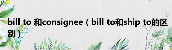 bill to 和consignee（bill to和ship to的区别）