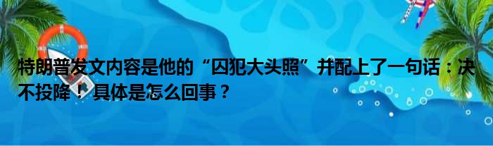 特朗普发文内容是他的“囚犯大头照”并配上了一句话：决不投降！ 具体是怎么回事？