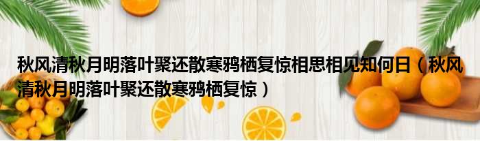 秋风清秋月明落叶聚还散寒鸦栖复惊相思相见知何日（秋风清秋月明落叶聚还散寒鸦栖复惊）