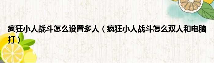 疯狂小人战斗怎么设置多人（疯狂小人战斗怎么双人和电脑打）