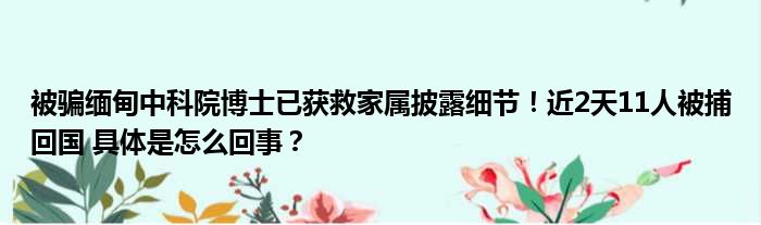 被骗缅甸中科院博士已获救家属披露细节！近2天11人被捕回国 具体是怎么回事？