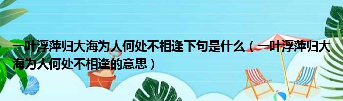 一叶浮萍归大海为人何处不相逢下句是什么（一叶浮萍归大海为人何处不相逢的意思）