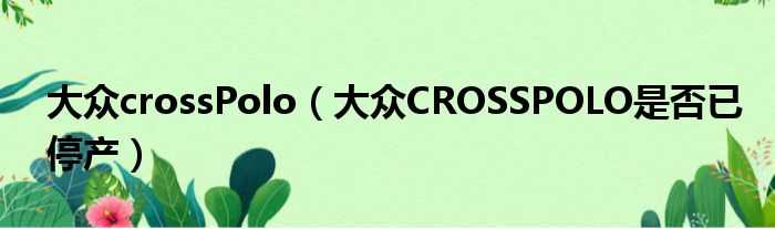 大众crossPolo（大众CROSSPOLO是否已停产）