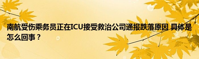 南航受伤乘务员正在ICU接受救治公司通报跌落原因 具体是怎么回事？