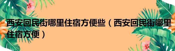 西安回民街哪里住宿方便些（西安回民街哪里住宿方便）