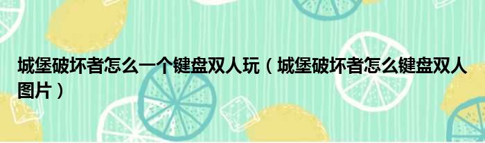 城堡破坏者怎么一个键盘双人玩（城堡破坏者怎么键盘双人图片）