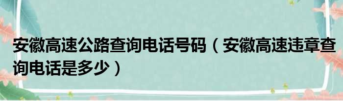 安徽高速公路查询电话号码（安徽高速违章查询电话是多少）