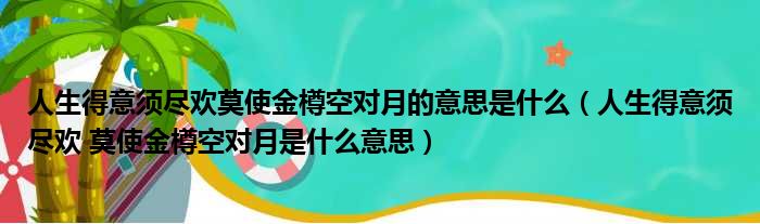 人生得意须尽欢莫使金樽空对月的意思是什么（人生得意须尽欢 莫使金樽空对月是什么意思）