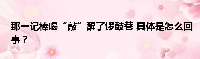 那一记棒喝“敲”醒了锣鼓巷 具体是怎么回事？