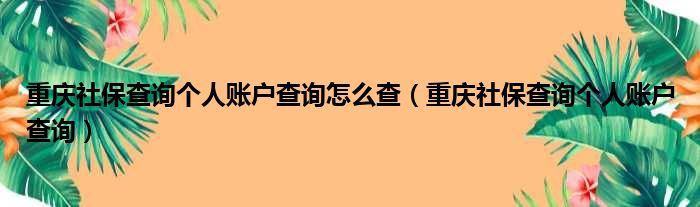 重庆社保查询个人账户查询怎么查（重庆社保查询个人账户查询）