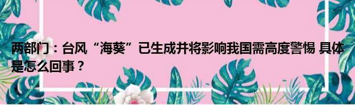 两部门：台风“海葵”已生成并将影响我国需高度警惕 具体是怎么回事？