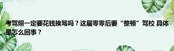 考驾照一定要花钱挨骂吗？这届零零后要“整顿”驾校 具体是怎么回事？