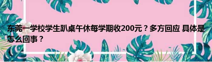 东莞一学校学生趴桌午休每学期收200元？多方回应 具体是怎么回事？