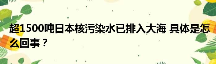 超1500吨日本核污染水已排入大海 具体是怎么回事？