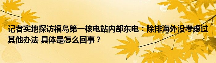 记者实地探访福岛第一核电站内部东电：除排海外没考虑过其他办法 具体是怎么回事？