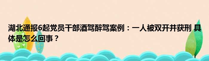 湖北通报6起党员干部酒驾醉驾案例：一人被双开并获刑 具体是怎么回事？