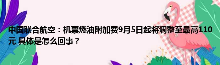 中国联合航空：机票燃油附加费9月5日起将调整至最高110元 具体是怎么回事？