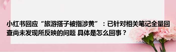 小红书回应“旅游搭子被指涉黄”：已针对相关笔记全量回查尚未发现所反映的问题 具体是怎么回事？