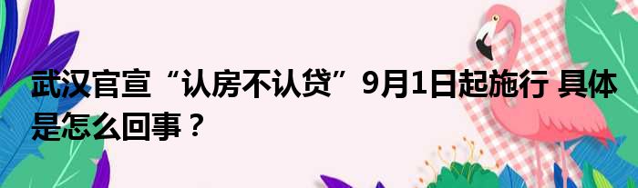 武汉官宣“认房不认贷”9月1日起施行 具体是怎么回事？