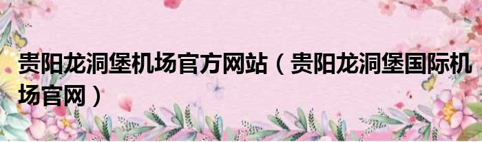 贵阳龙洞堡机场官方网站（贵阳龙洞堡国际机场官网）