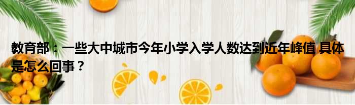 教育部：一些大中城市今年小学入学人数达到近年峰值 具体是怎么回事？