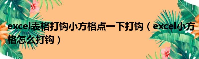 excel表格打钩小方格点一下打钩（excel小方格怎么打钩）